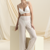 Pantalon droit blanc perle en crêpe de soie transparent – Maison Ohr 