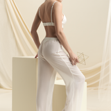 Pantalon droit Transparence blanc perle crêpe de soie transparent vue dos – Maison Ohr